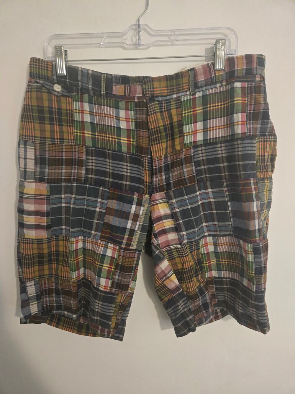Polo Ralph Lauren Madras Patchwork Plaid Shorts Mens 34 Classic Chino vintage.